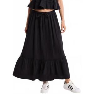 Abound Cotton Gauze Tiered Maxi Skirt Black Small